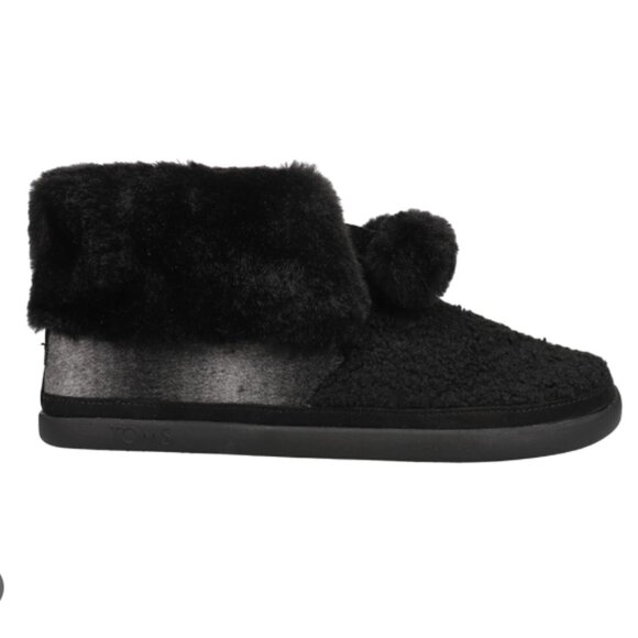 Toms Celeste Slipper Black Plaid with Faux Shearling and Pom Poms Size 11 - Picture 1 of 13